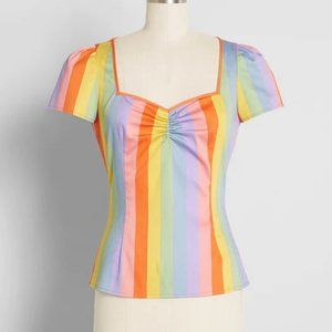 Collectif / Modcloth All Aboard The Rainbow Express Top— UK 18 (US 14) 2X/1X